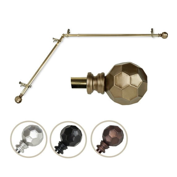 Remi Corner Window Single Curtain Rod 13/16" dia. 120-170 inches - Antique Brass