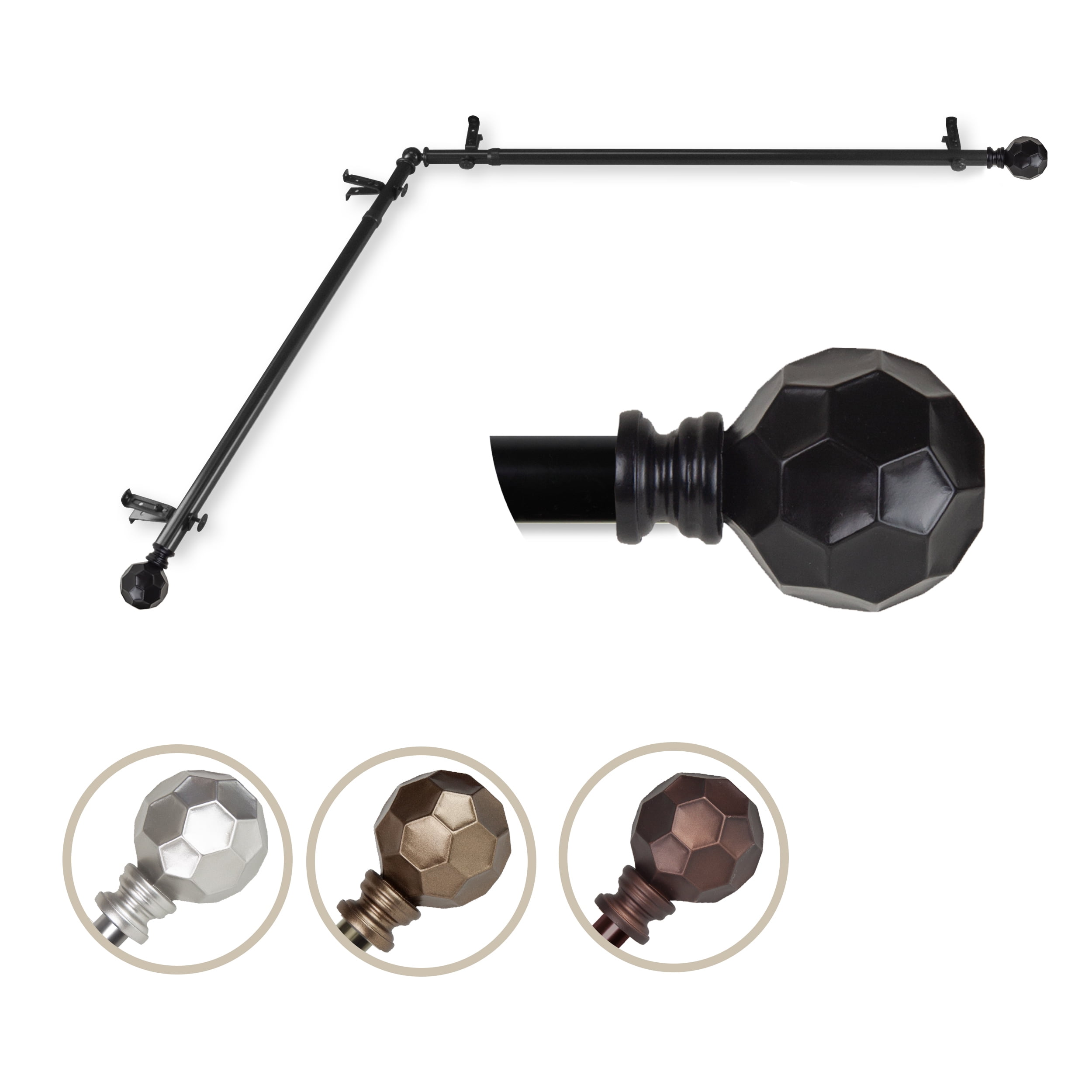 Remi Corner Window Single Curtain Rod 13/16" dia. 28-48 inches - Black