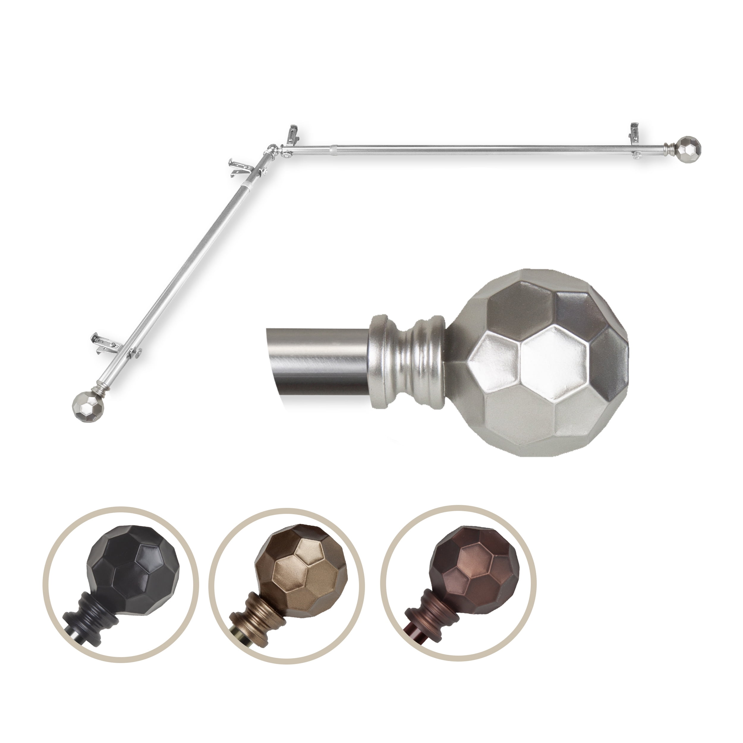 Remi Corner Window Single Curtain Rod 13/16" dia. 66-120 inches - Satin Nickel