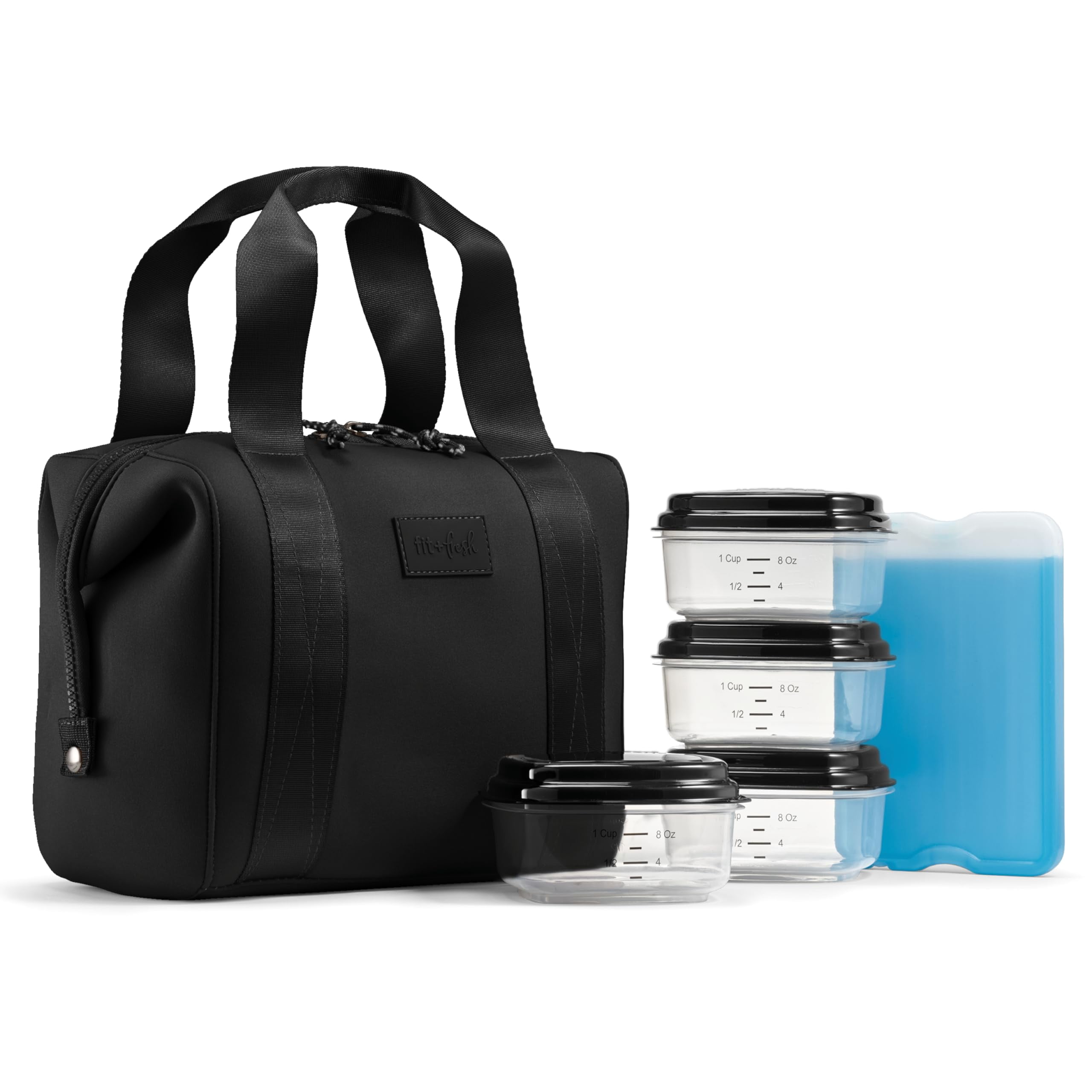 Remi Lunch Bag For Women Work - Neoprene Tote With Containers Ice Pack  Reusable Meal Prep Box Large Capacity Machine Washable Black