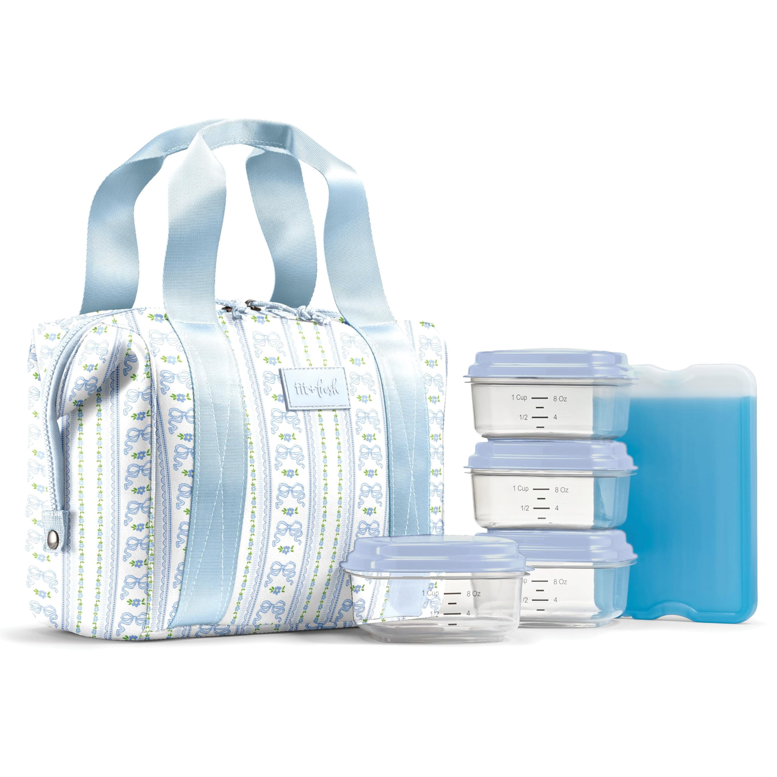 Remi Lunch Bag For Women Work - Neoprene Tote With Containers Ice Pack  Reusable Meal Prep Box Large Capacity Machine Washable Blue Wallpaper Bows