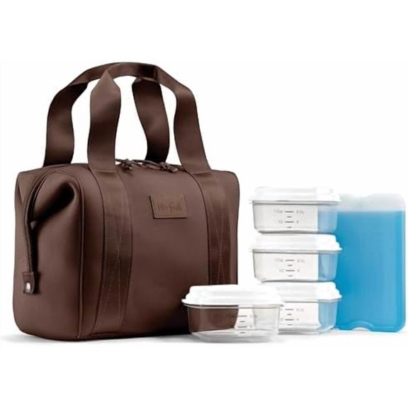 Remi Neoprene Lunch Bag For Women - Meal Prep Kit with Containers & XL Ice Pack, Self Insulating Neoprene-like Material, Machine Washable Lunch Bag, Tear & Stain-Resistant, Chocolate