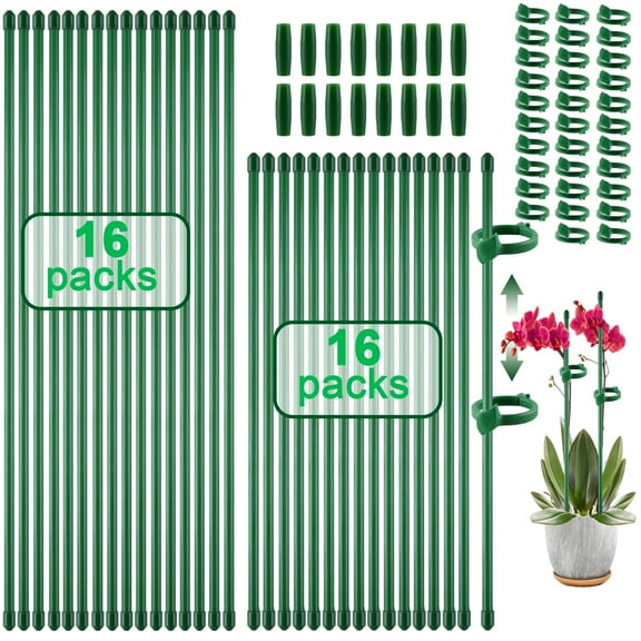 Remiawy 32 Pack Plant Support Stakes, 15.7 inch & 11.8 inch Plant Stakes, Adjustable Length Plant Sticks Garden Stakes with Clips for Indoor Outdoor Plants Potted Orchid Amaryllis Monstera Tomato