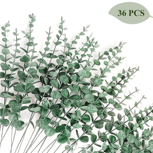 Remiawy 36 Pcs Eucalyptus Stems, 15inch Greenery Artificial Eucalyptus Leaves Faux Eucalyptus Stems Eucalyptus Branches Flowers for Home Office Farmhouse Wedding Centerpiece Vase Filler Decor