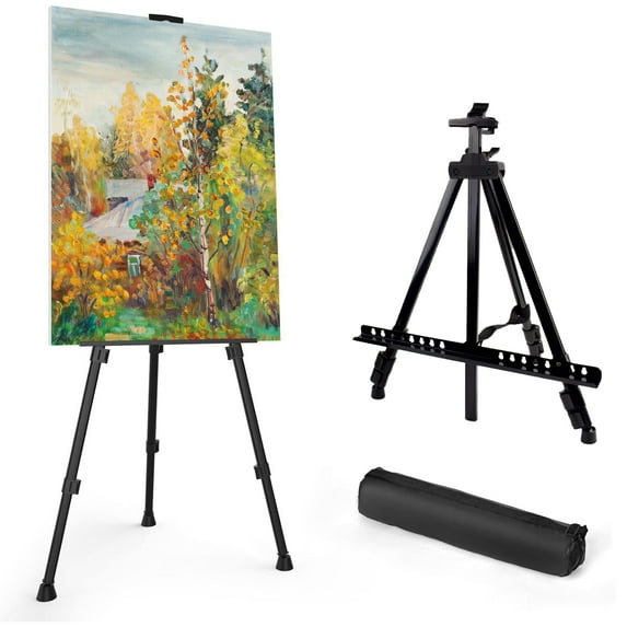 Remiawy Easel Stand for Sign, Portable Adjustable Metal Tripod Easel for Painting Canvas Height from 20" to 62", Art Easels for Wedding Sign with Carry Bag for Display Table Floor Drawing, Black