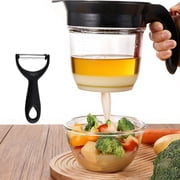 Remiawy Fat Separator with Bottom Release, 4 Cup Gravy and Oil Separator for Cooking, Kitchen Fat Separator with Strainer for Soup, BBQ, Healthier Gravy, Bonus Peeler