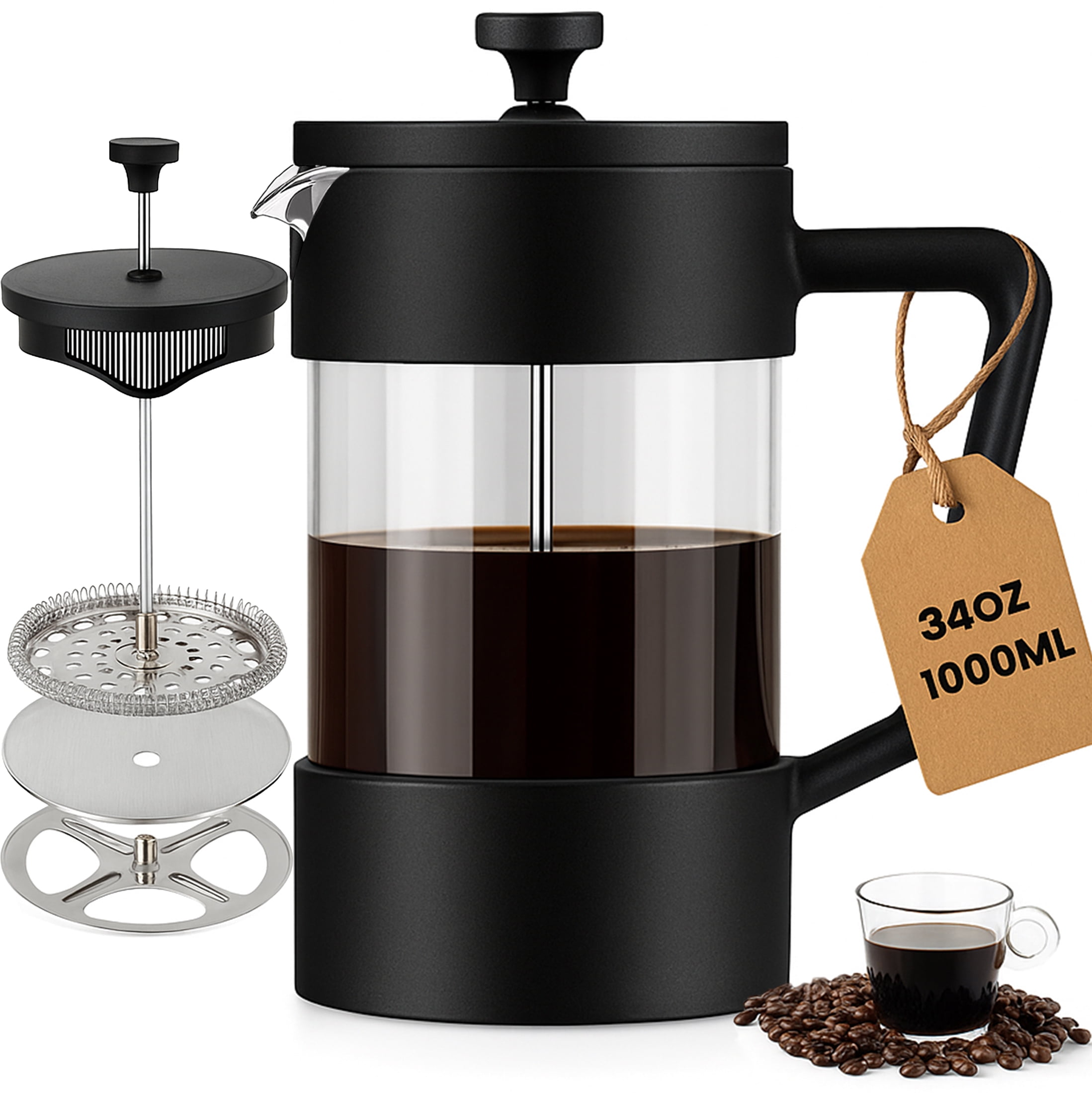 Remiawy French Press Coffee Maker, 35oz/1000ml Coffee Press with Thicken Borosilicate Glass,Cold Brew Coffee Press for Kitchen Travel Camping