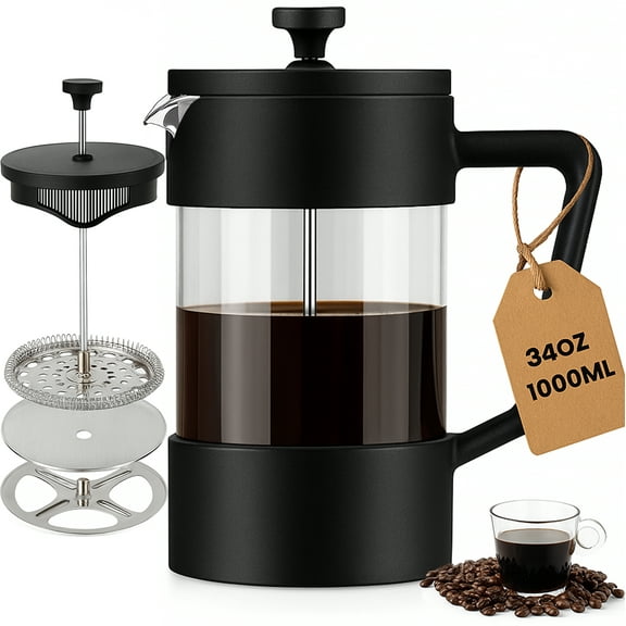 Remiawy French Press Coffee Maker,  35oz/1000ml Coffee Press with Thicken Borosilicate Glass,Cold Brew Coffee Press for Kitchen Travel Camping