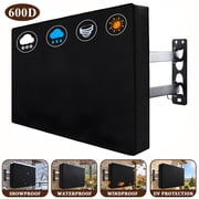 Remiawy Outdoor TV Cover for 50-52 inch Flat Screen TV, 600D Thick Fabric Protector Waterproof and Weatherproof with Bottom Cover and Remote Control Pocket, Black, Size 50.8"L x 32.6"H x 5.51"D