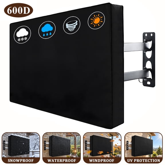 Remiawy Outdoor TV Cover for 50-52 inch Flat Screen TV, 600D Thick Fabric Protector Waterproof and Weatherproof with Bottom Cover and Remote Control Pocket, Black, Size 50.8"L x 32.6"H x 5.51"D