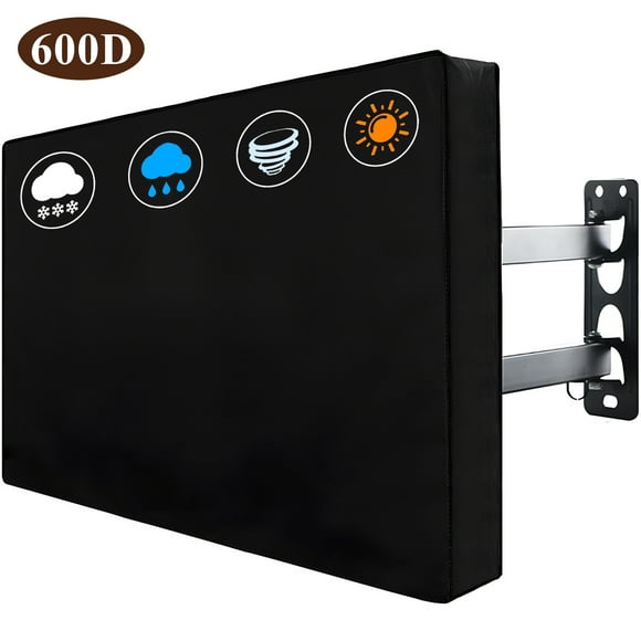 Remiawy Outdoor TV Cover for 50-52 inch Flat Screen TVs, 600D Thick Fabric Protector Waterproof and Weatherproof with Bottom Cover and Remote Control Pocket, Black, Size 50.8"L x 32.6"H x 5.51"D