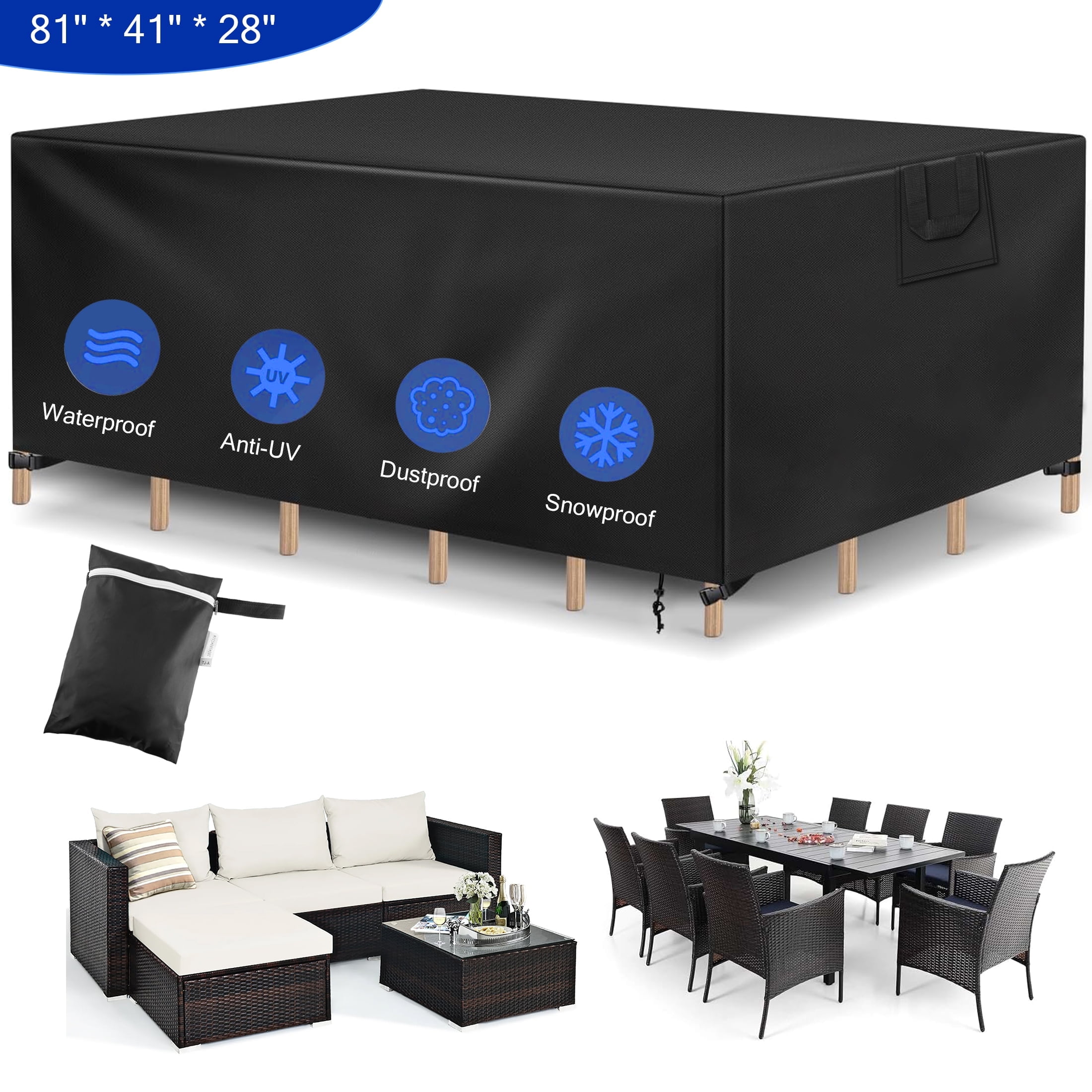 Walmart Deal of Patio Furniture Covers Waterproof, Outdoor Furniture Cover with 4 Windproof Buckles and 2 Padded Handles,Fits Tables and Sofas up to 81x41x28 inches, Black
