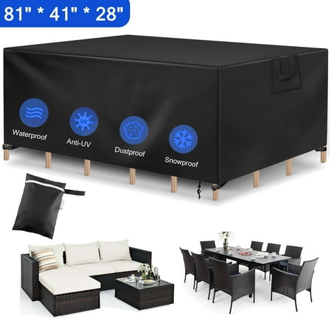 Remiawy Patio Furniture Covers Waterproof, Outdoor Furniture Cover with 4 Windproof Buckles and 2 Padded Handles,Fits Tables and Sofas up to 81x41x28 inches, Black