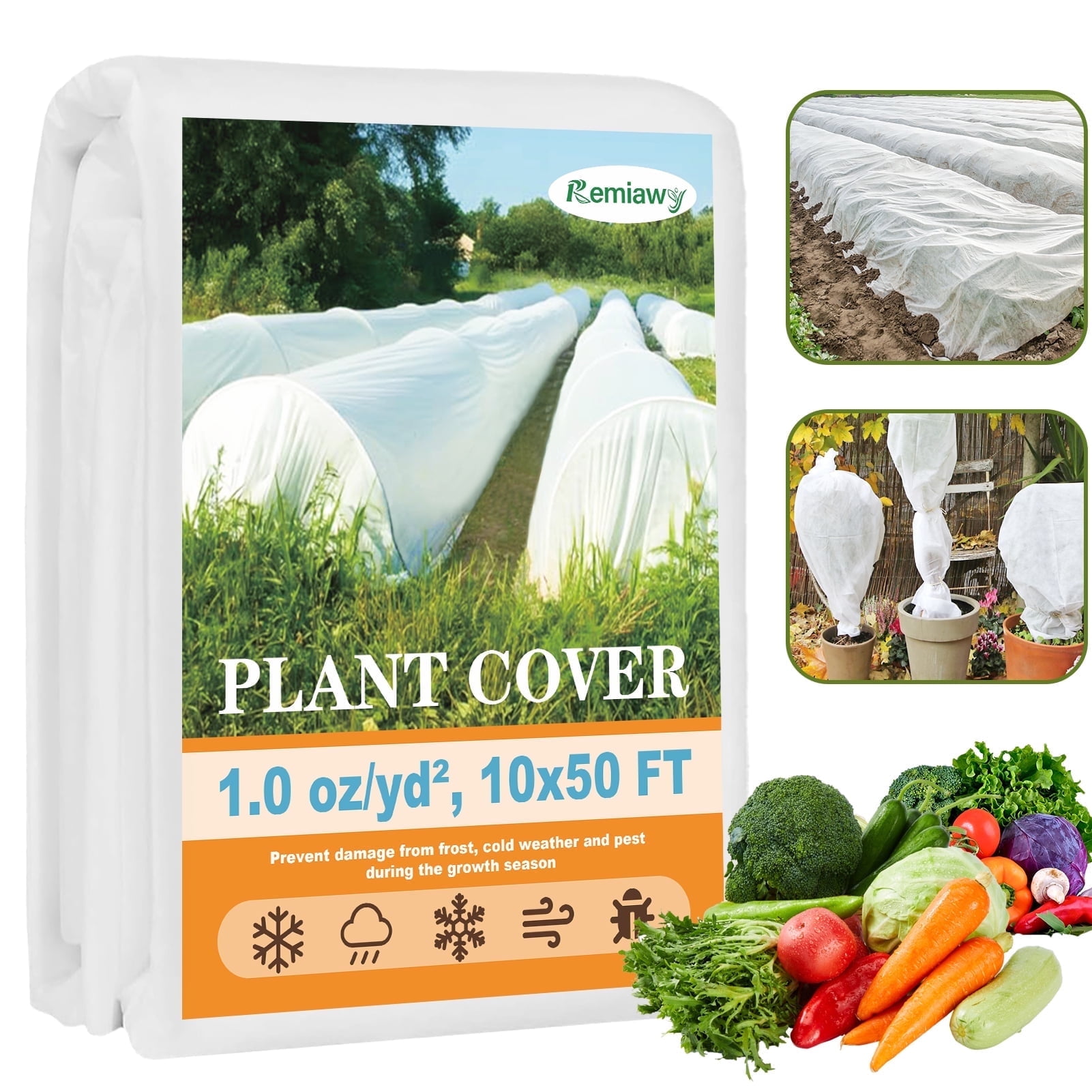 Remiawy Plant Covers Freeze Protection, 10 x 50 ft 1.0 oz/yd Plant Covers for Winter Frost Protection, Cold Weather Floating Row Cover Fabric Blankets Wrap Cloths for Outdoor Plants Tree Garden Bed