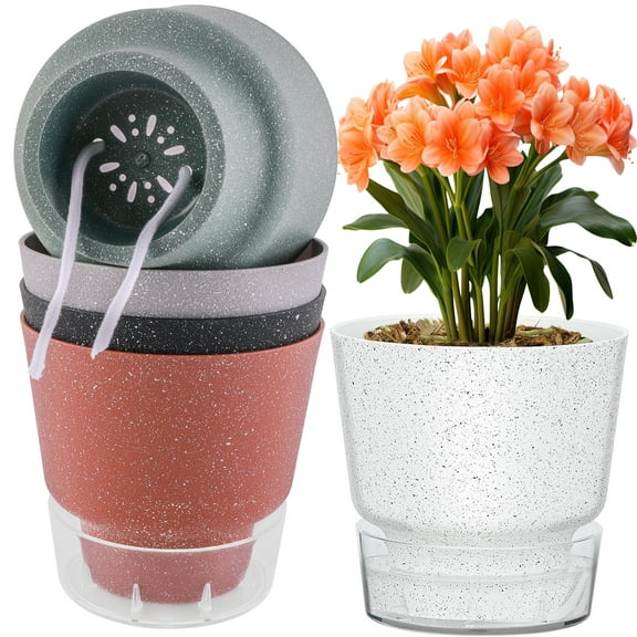 Remiawy Self Watering Planters, 5 Pack 6 Inch Plastic Self Watering Flower Pots with Drainage Hole and Clear Water Indicator for Indoor Outdoor Plants (Mixed Colors)