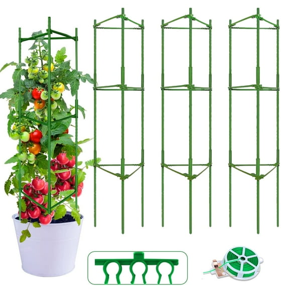 Remiawy Tomato Cages for Potted Plants, 3 Pack Adjustable Tall Up to 48" Tomato Trellis Plant Support Stake Cage with Plant Ties for Raised Garden Bed Outdoor Climbing Plants Vegetables Flowers