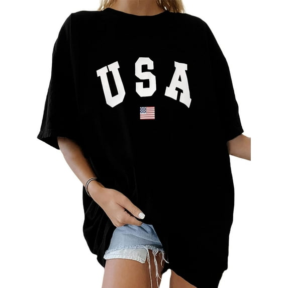 Remidoo Women's Casual Short Sleeve Graphic Oversized T Shirt Loose Letter Print Tee Top Blouse
