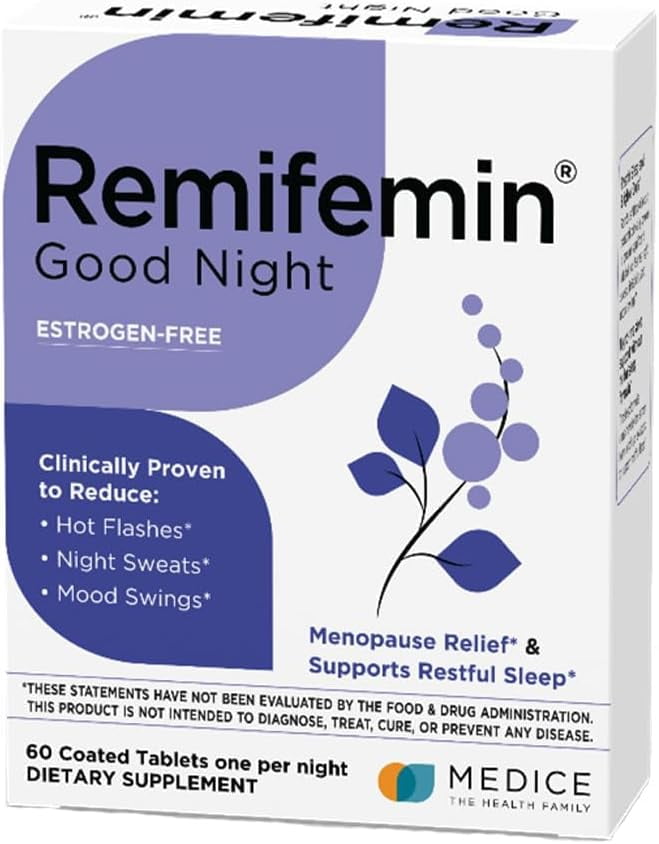 Remifemin Good Night - Menopause Symptoms Relief & Restful Sleep Support - Clinically Proven Ingredients - Menopause Supplements - Black Cohosh - Estrogen-Free - Made in Germany - 60 Tablets