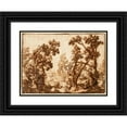thumbnail image 1 of Remigio Cantagallina 18x14 Black Ornate Wood Framed Double Matted Museum Art Print Titled - Landscape with Seated Figures in Foreground, 1 of 5
