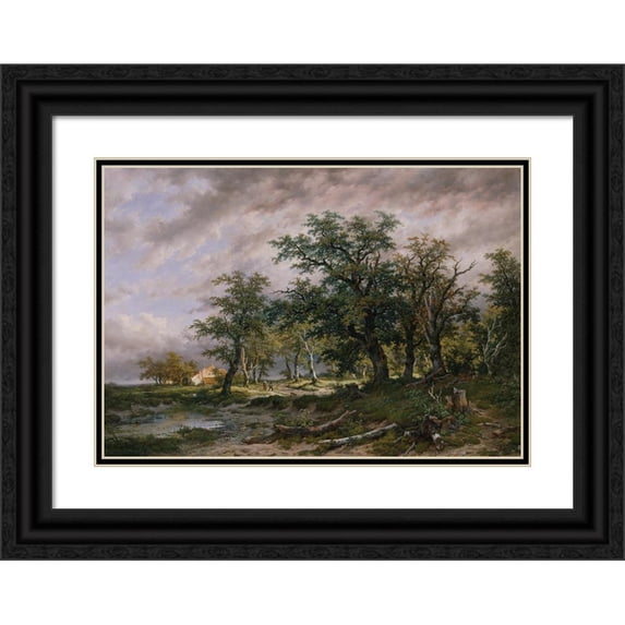 Remigius Adrianus van Haanen 18x14 Black Ornate Wood Framed Double Matted Museum Art Print Titled - Great Dutch Landscape (1888)