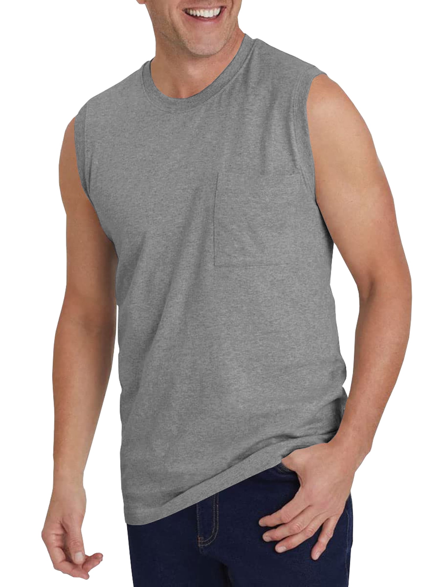 Remikst Men's Sleeveless Muscle Tank Top with Pocket Solid Crewneck Workout  Shirt,M-3XL
