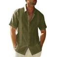thumbnail image 1 of Remikst Mens Short Sleeve Linen Cotton Cuban Shirt Button Down Beach Shirt,M-3XL, 1 of 5