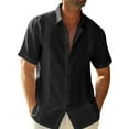 thumbnail image 1 of Remikst Mens Short Sleeve Linen Cotton Cuban Shirt Button Down Beach Shirt,M-3XL, 1 of 5