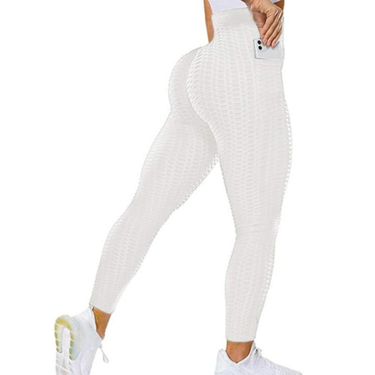 Remikst Women's Bubble Hip Butt Lifting Honeycomb Textured Leggings Tummy  Control High Waist Pocket Sport Tights Yoga Pants