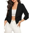 thumbnail image 1 of Remikst Women’s Casual Short Blazers 3/4 Sleeve Knit Cropped Office Business Open Front Blazer Jackets, 1 of 4
