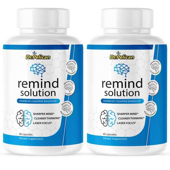 Remind Solution- Sharp Mind/Clear Thinking/Laser Focus- 2 Bottles- 120 Capsules- Dr. Pelican