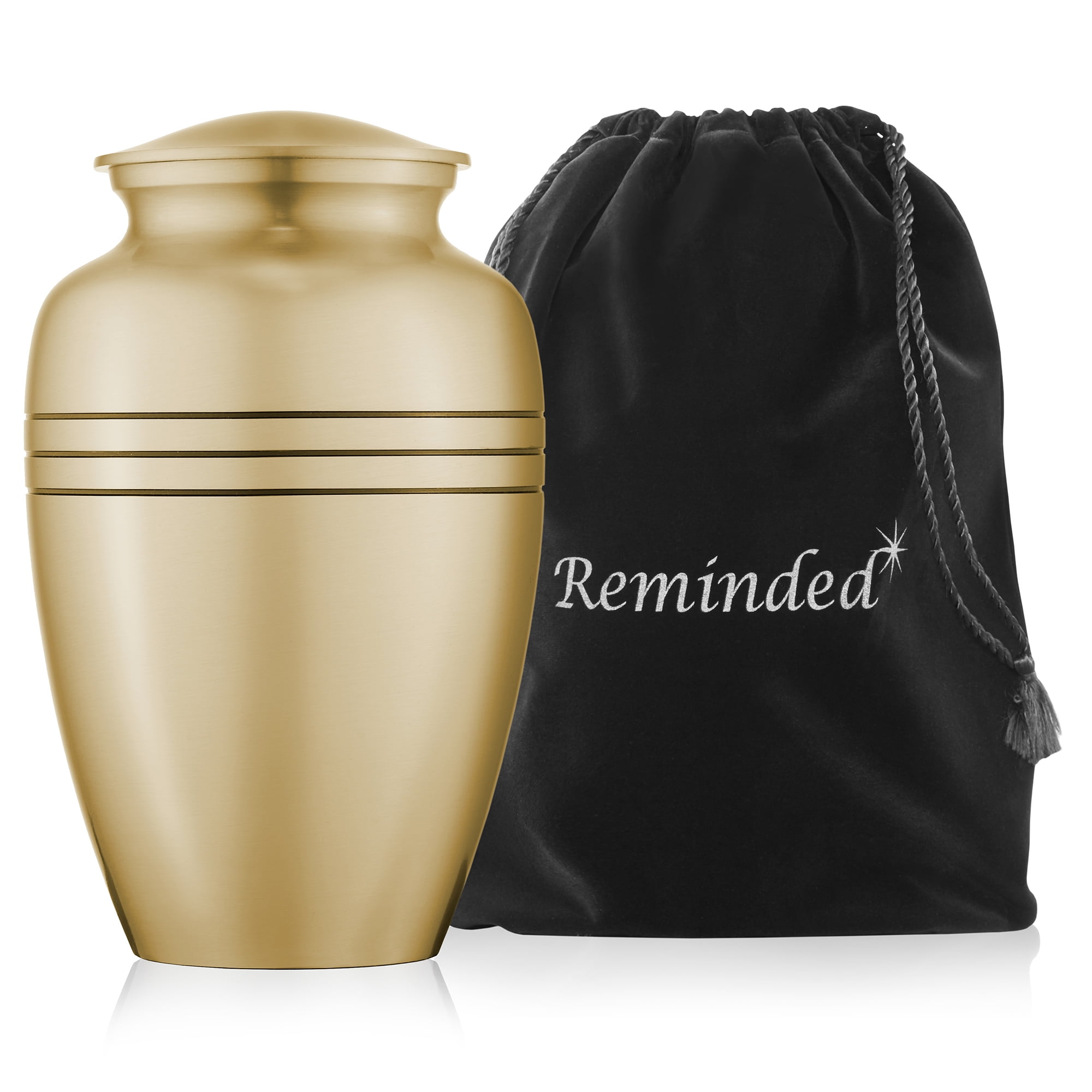 Gold Brass Adult Cremation Urn with Black Velvet Bag