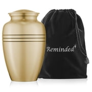 Reminded Adult Cremation Memorial Urn for Human Ashes, Gold Etched Cross Brass Funeral Urn with Velvet Bag