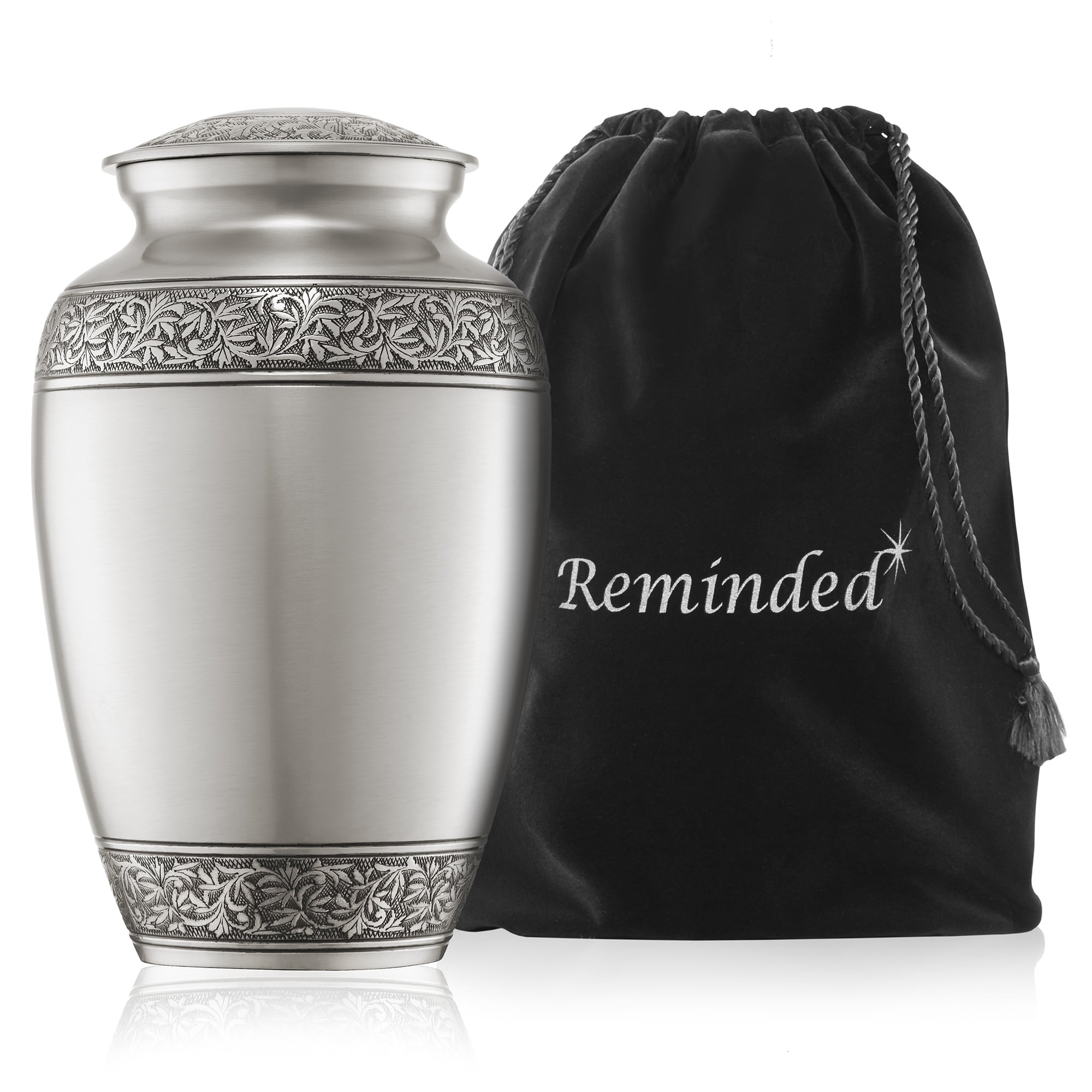 Elegant Silver Brass Memorial Urn with Intricate Detailing