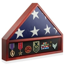Reminded Military Medal & Burial Flag Shadow Box Display Case with Glass Insert, Mahogany