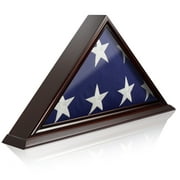 Reminded Military Memorial American Flag Display Case, Solid Wood Mahogany Finish