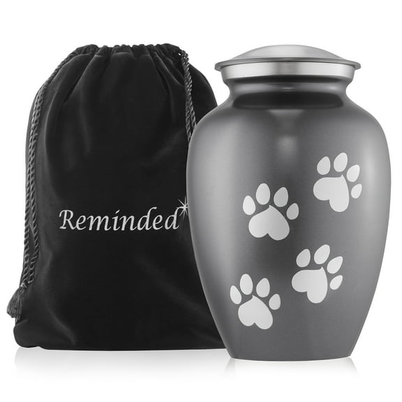 Reminded Pet Cremation Urns for Dog and Cat Ashes, Brass Memorial Paw Print Urn - Large Up to 110 Pounds Gray