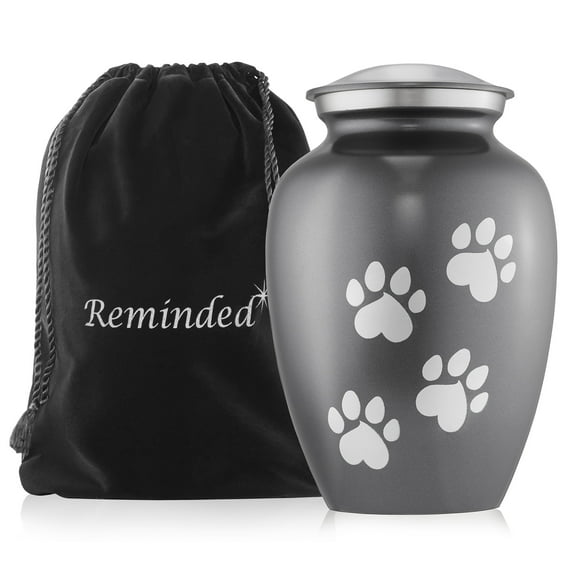 Reminded Pet Cremation Urns for Dog and Cat Ashes, Memorial Paw Print Urn - Medium Up to 70 Pounds Gray