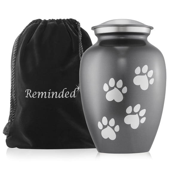 Reminded Pet Cremation Urns for Dog and Cat Ashes, Brass Memorial Paw Print Urn - Small Up to 35 Pounds Gray