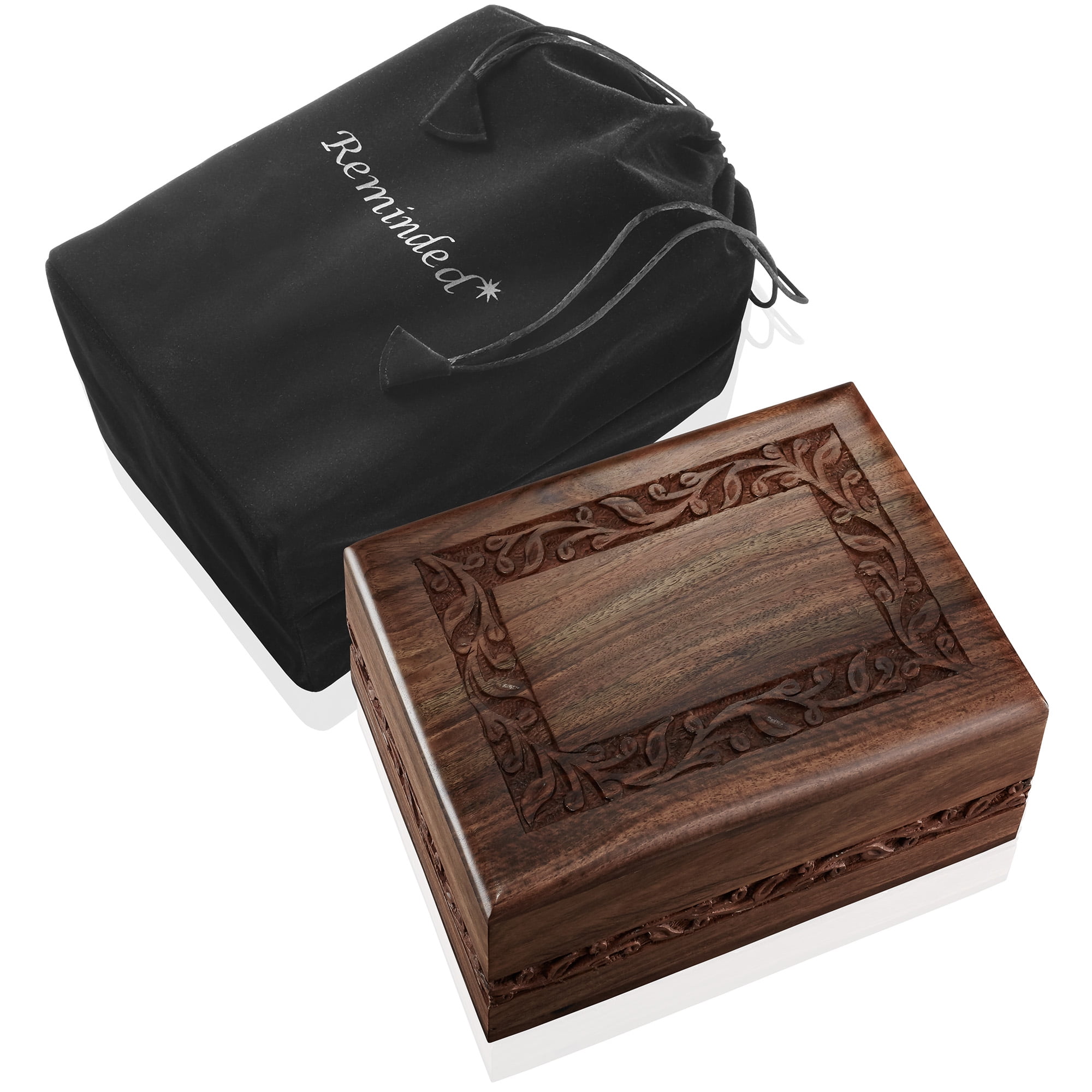 Medium Polished Rosewood Hand-Carved Memorial Urn Box