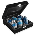 thumbnail image 1 of Reminded Small Cremation Urns for Human Ashes, Mini Keepsake Set of 6 Blue and Silver with Velvet Case, 1 of 7