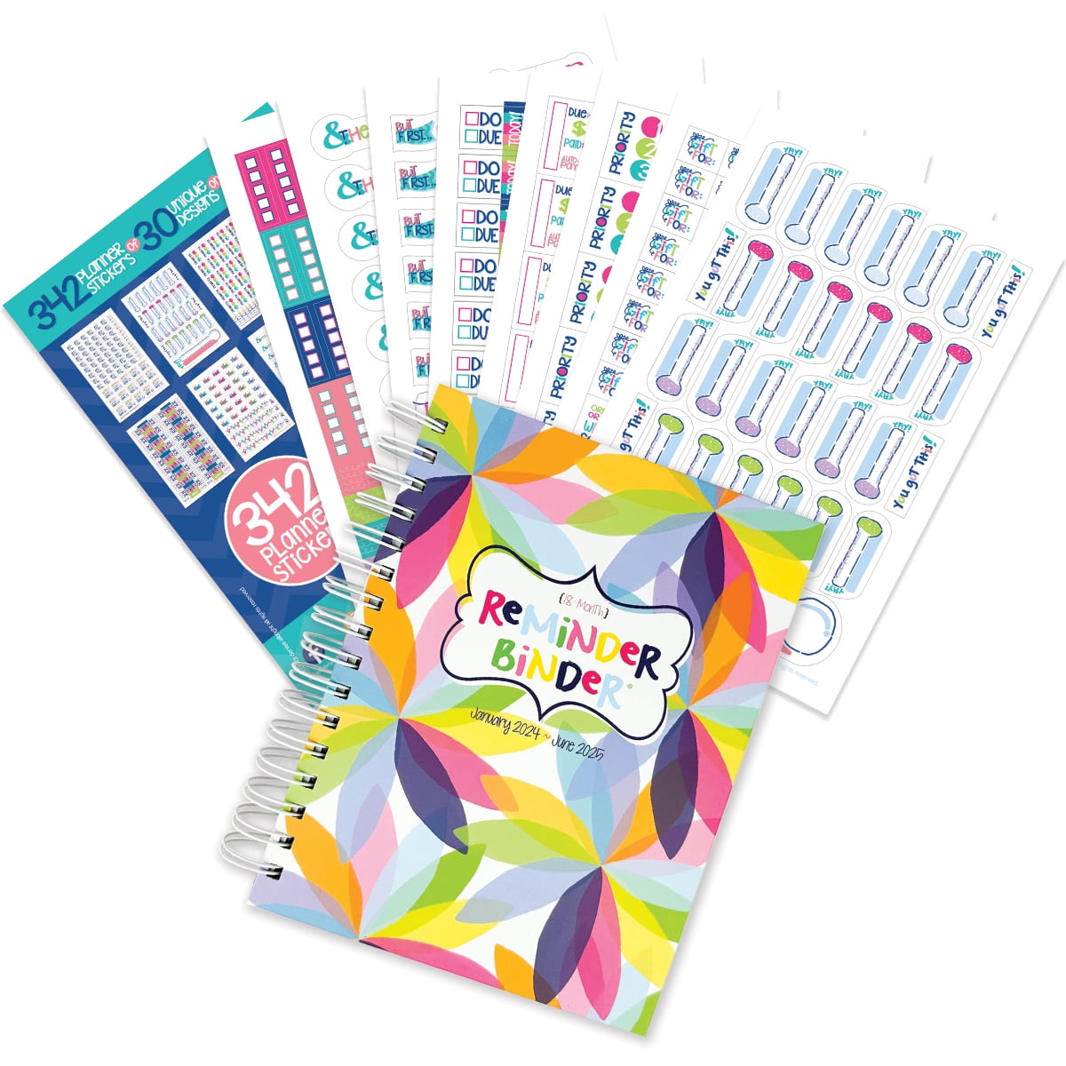 Reminder Binder 2024-2025 Planner; 18-Month Calendar with Busy Mom Planner Stickers (PETALS), Size: 8.5 x 7.25 x 1.25