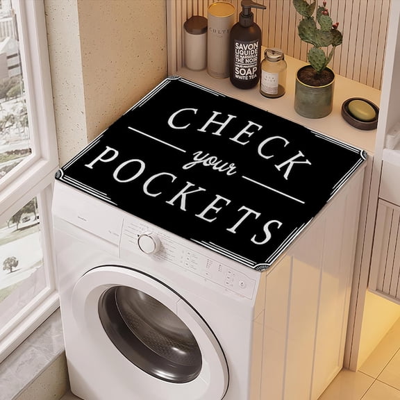 Reminder Check Washer Dryer Mat Topper, Check Your Pocket, Non-Slip Laundry Top Protector Cover for Retro Home Decor, Retro Laundry Decor