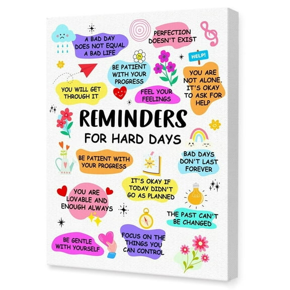 Reminders for Hard Days Wall Art poster ,Inspirational Quotes Wall Art for Women,Mental Health Therapy Office Wall Decor,Motivational Canvas Wall Decor for Office
