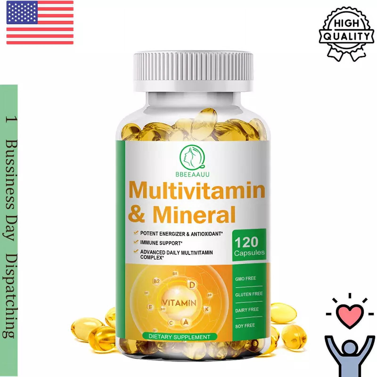 High Potency Multivitamin & Minerals Supplement - 120 Capsules For Immune Support