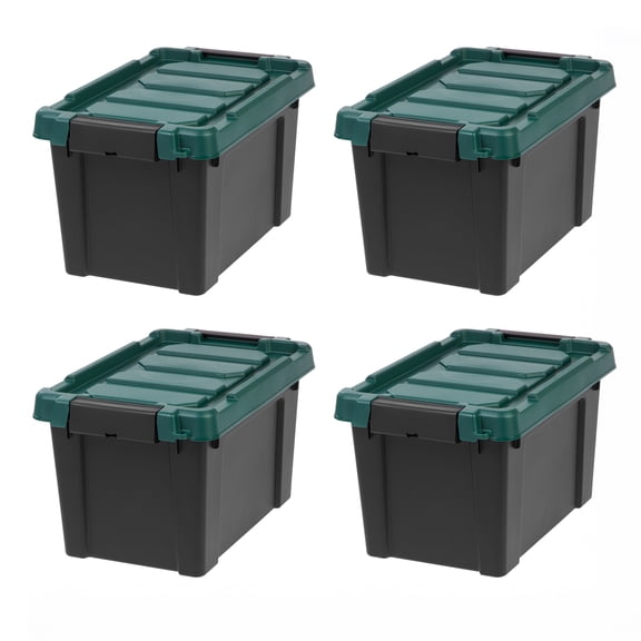 Remington 5 Gallon Loackable Storage Totes with Lids, Green Lid, Heavy-Duty Durable Stackable Containers, Large Garage Organizing Bins Moving Tubs, Rugged Sturdy Equipment Utility Tool Box
