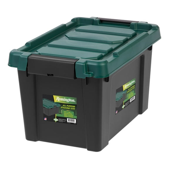 Remington 5 Gallon Loackable Storage Totes with Lids, Green Lid, Heavy-Duty Durable Stackable Containers, Large Garage Organizing Bins Moving Tubs, Rugged Sturdy Equipment Utility Tool Box