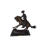 Nifao Remington Cowboy on marble Bronze Statue, Home Decor Sculpture, 24"L x 9"W x 23"H