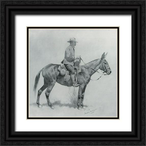 Remington, Frederic 12x12 Black Ornate Wood Framed with Double Matting Museum Art Print Titled - A Packer-Sketch