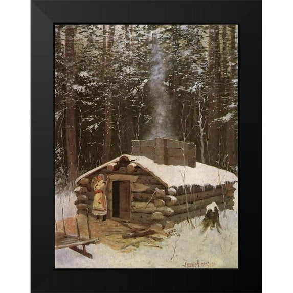 Remington, Frederic 12x14 Black Modern Framed Museum Art Print Titled - Cabin in the Woods