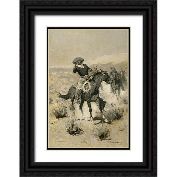 Remington, Frederic 13x18 Black Ornate Wood Framed with Double Matting Museum Art Print Titled - Days on the Range